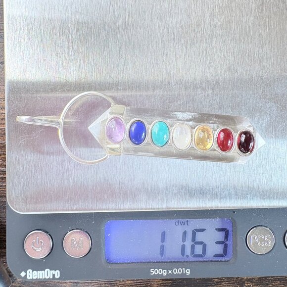 VTG Sterling Silver 925 Multi-Gemstone Crystal Pendant Size 2.75" Length - Picture 10 of 10